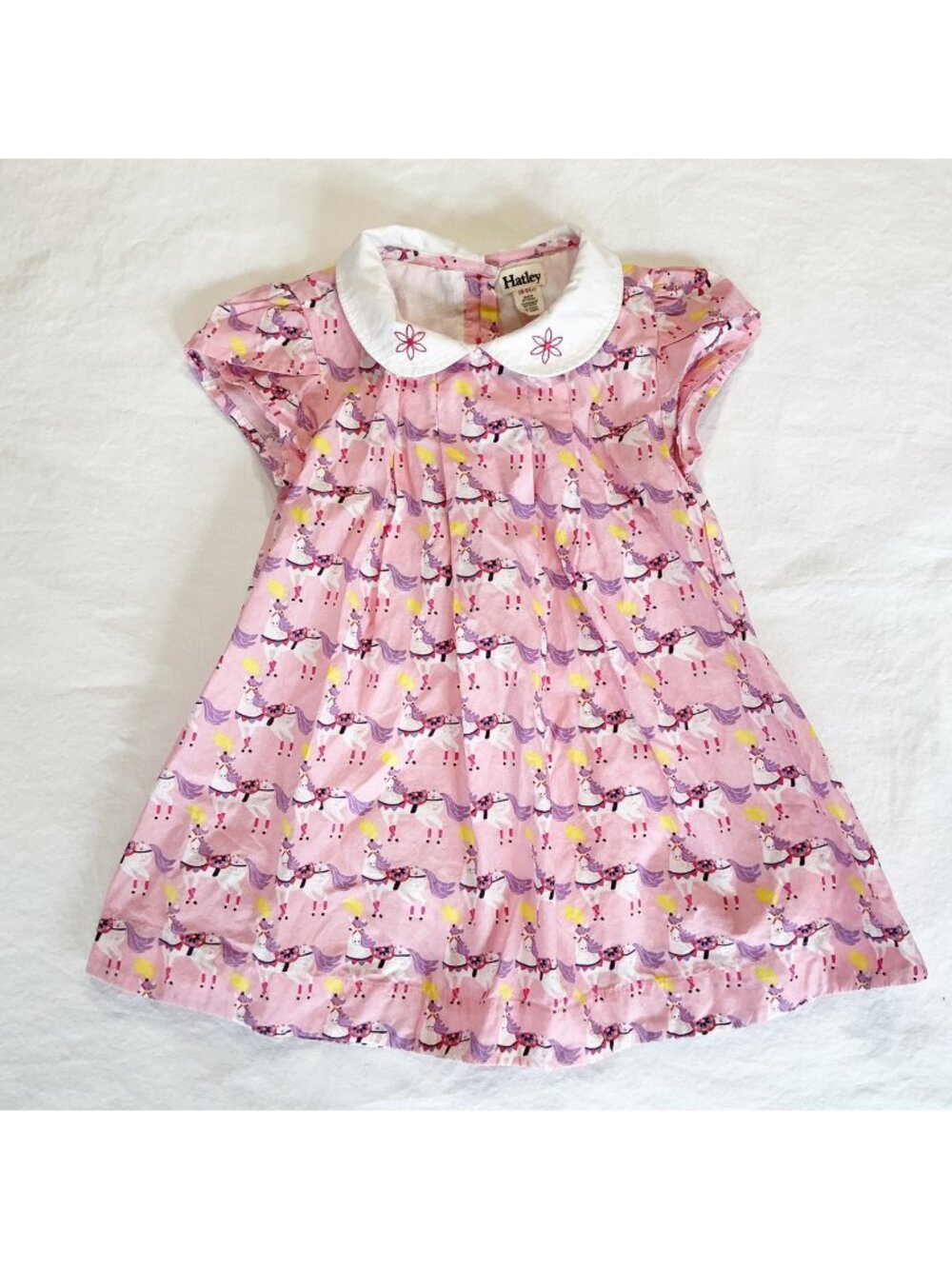 Hatley Pink Unicorn Baby Dress Embroidered Collar Matching Diaper Cover 18-24M